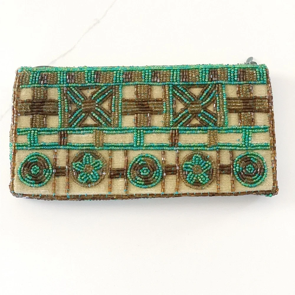 👛 Geometric Pattern Beaded Coin Wallet / Glasses Purse